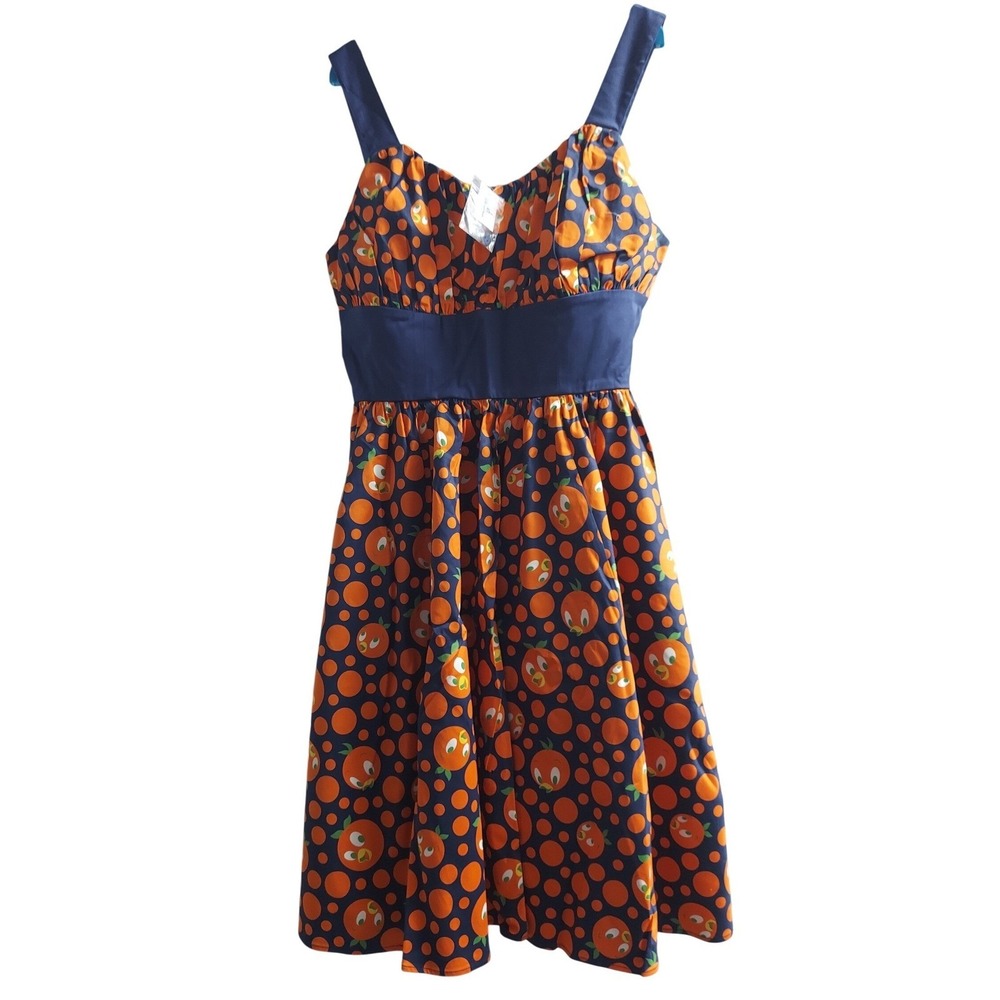 Disney Parks Orange Bird Dress Womens XS NWT Polka Dot Fit Flare Blue Orange